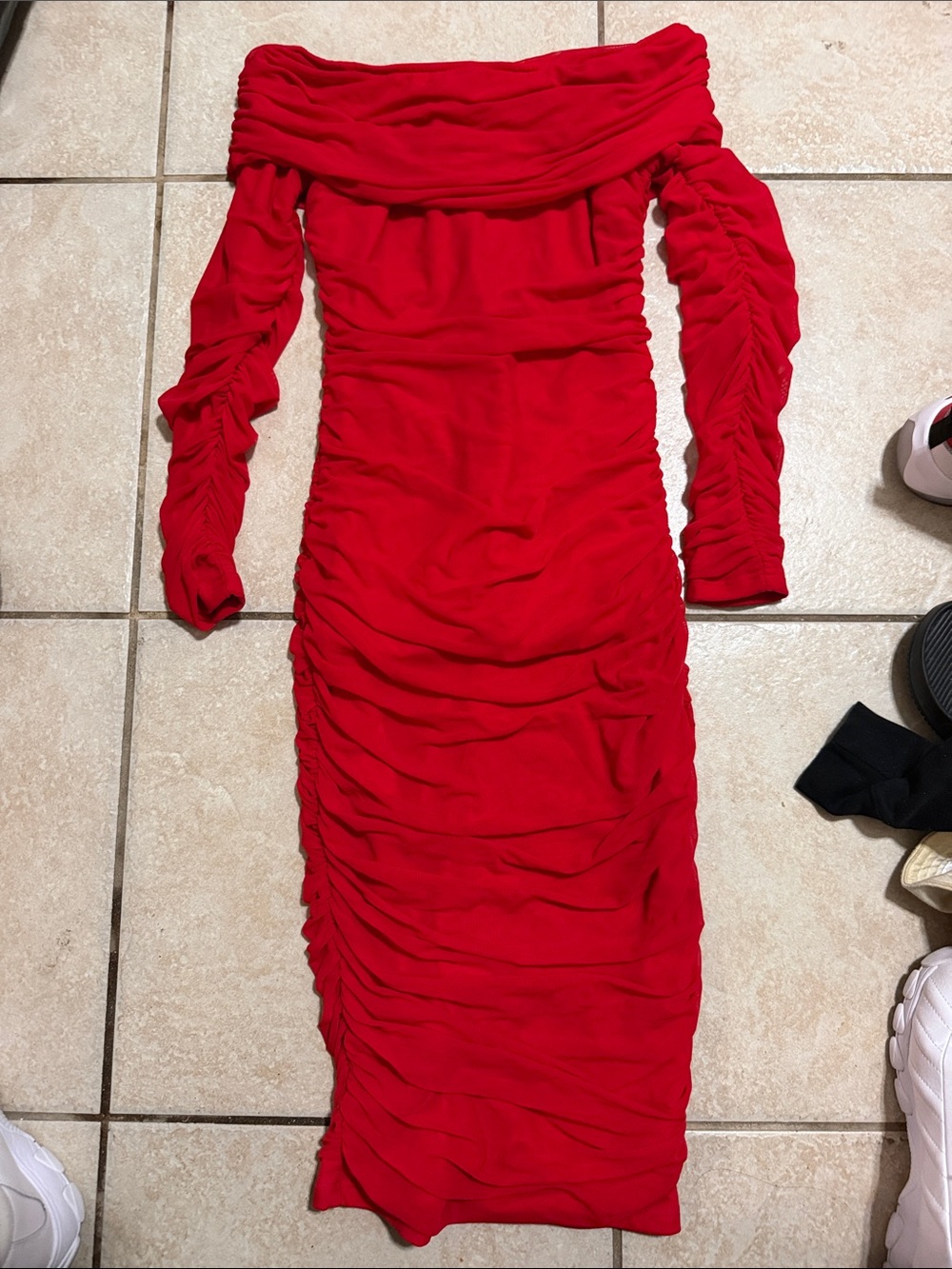 Off-Shoulder Ruched Red Women's Dress